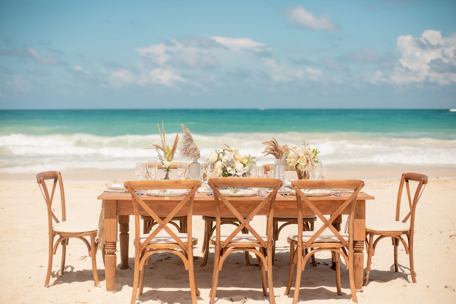 Beach destination wedding reception table inspiration