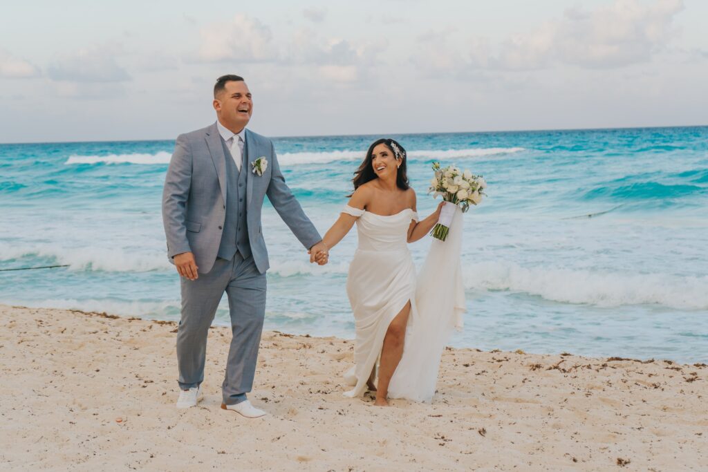 Bride & groom beach wedding photos at Cancun wedding