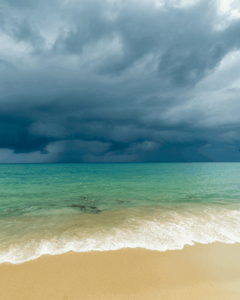 Potential hurricane clouds over the ocean during a destination wedding