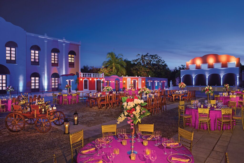 Mexican themed wedding decorations at outdoor wedding reception