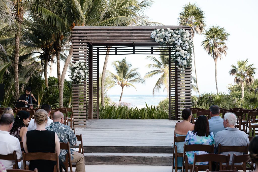 UNICO 20°87° Riviera Maya Wedding ceremony arch with white flowers