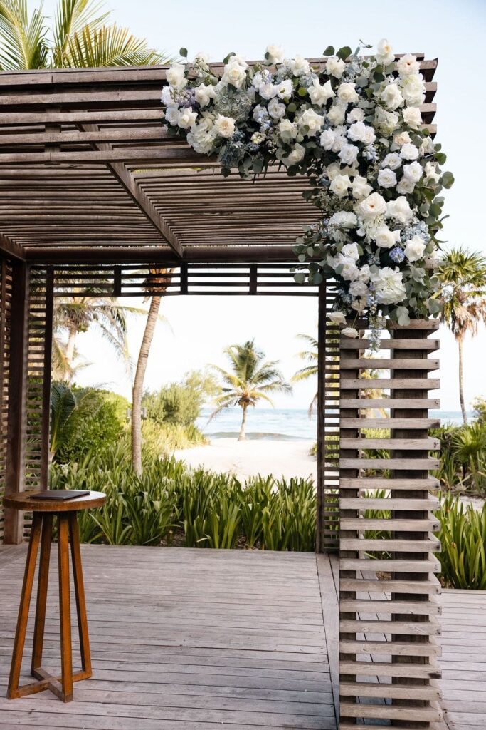 UNICO 20°87° Riviera Maya Wedding ceremony arch with white flowers