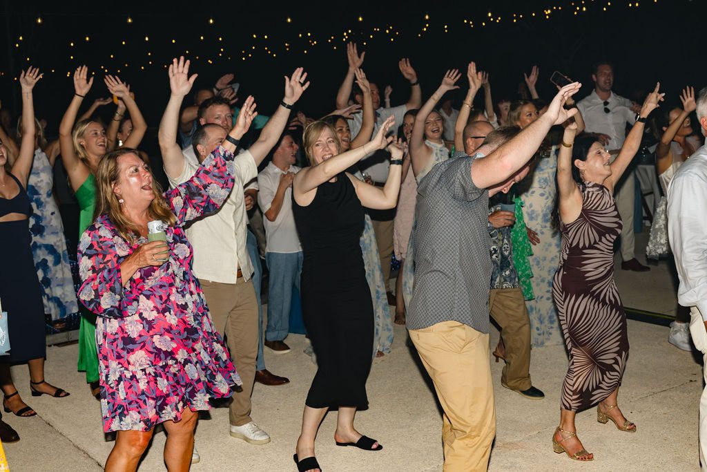 Wedding guests dancing