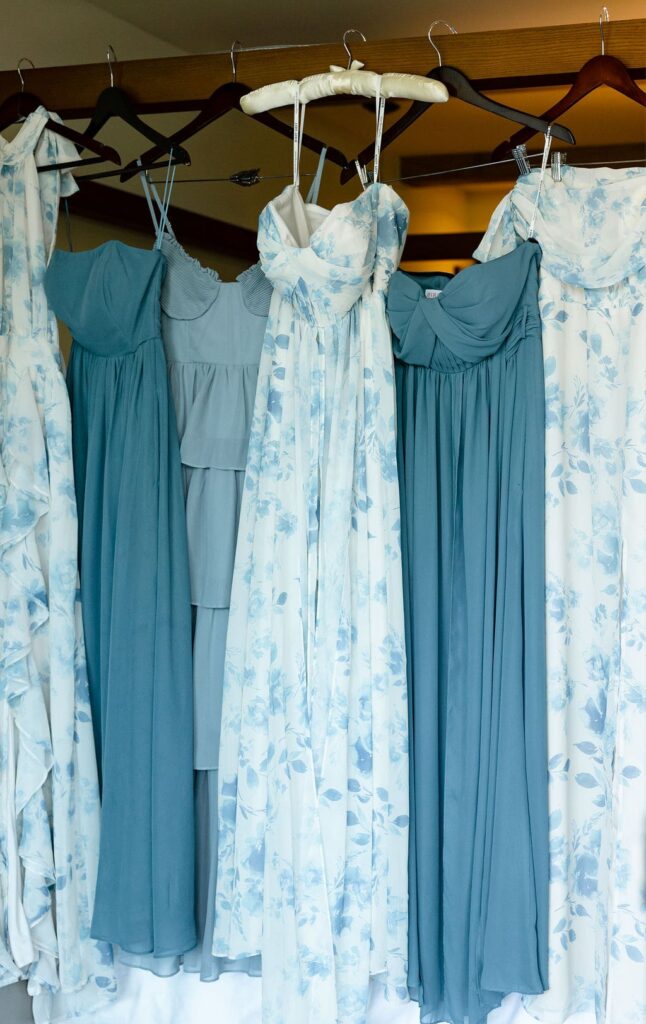 mix matched blue bridesmaid dresses
