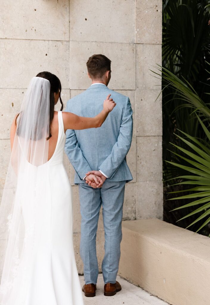 wedding first look with bride and groom