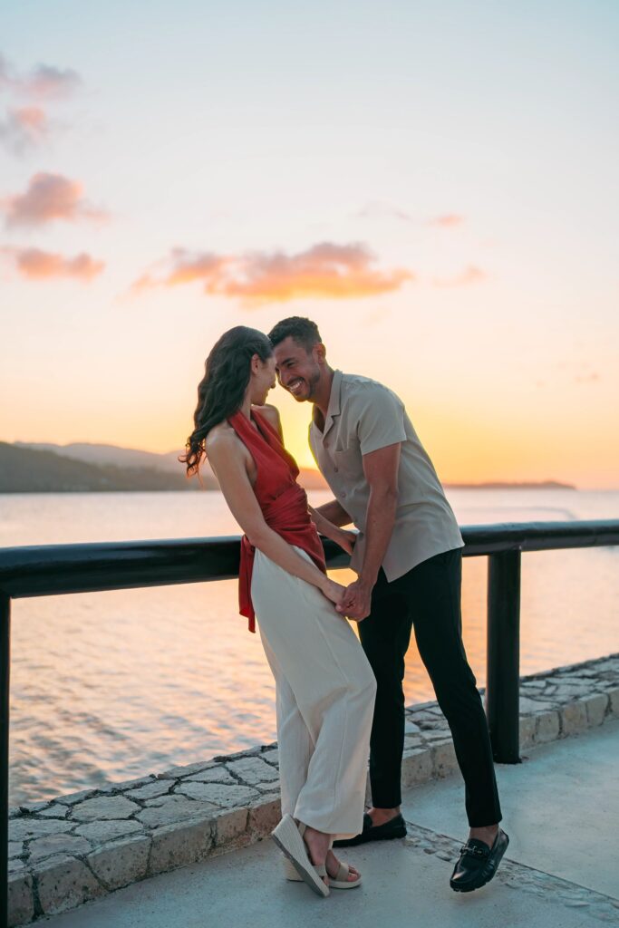 Engaged couple at sunset in Mexico