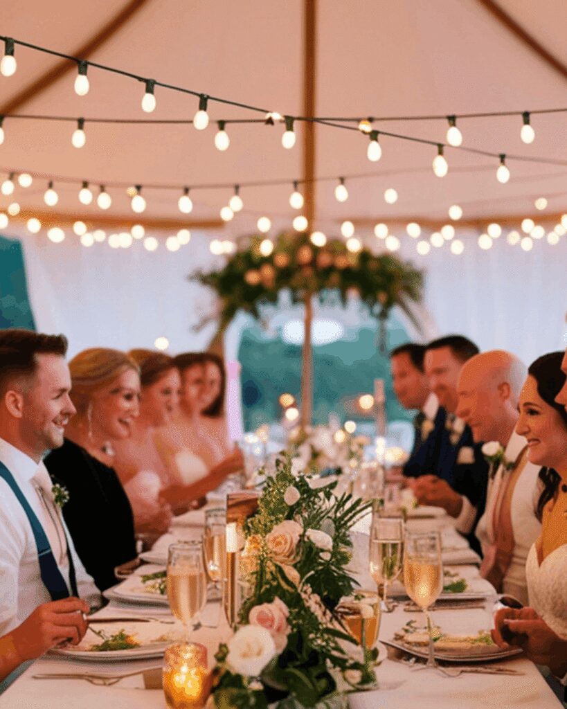 Wedding guests sitting at table for 