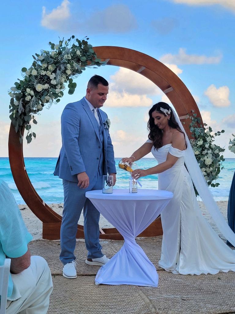 Sand ceremony during a Cancun wedding